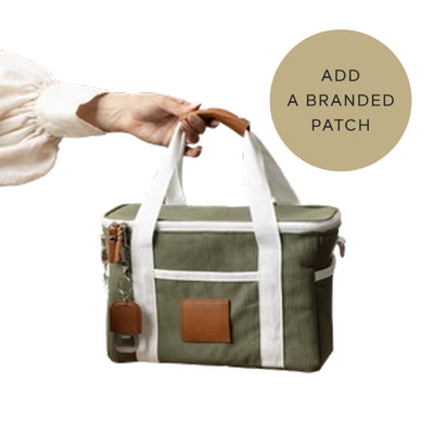 Insulated Canvas Cooler Bag in Deep Green, Beige & Tan Leather